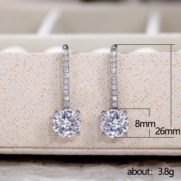 💥 White Crystal CZ Dangle Earrings for Women Imitate Zircon Drop, HA4516 - Picture 6 of 6
